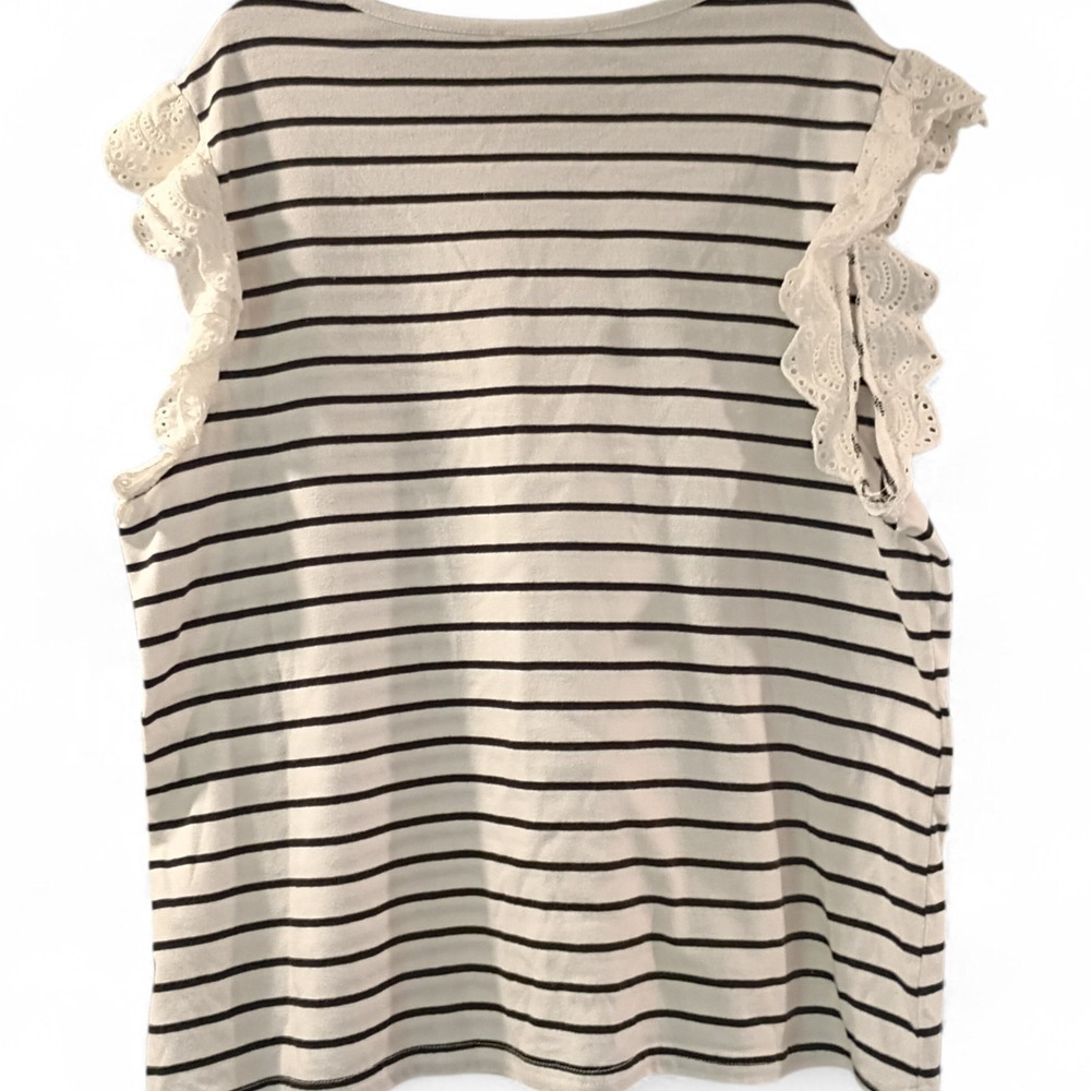 Carolyn Taylor Women's Ruffle Sleeve White And Black Striped Tank Top Size XL - Picture 2 of 6
